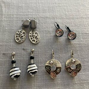 Silver-Tone Mixed Earrings Bundle in Silver and Black